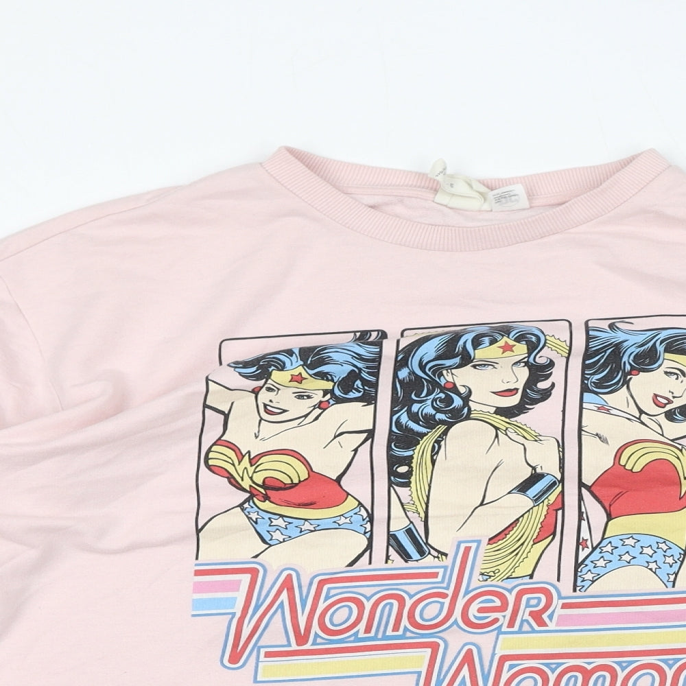 H&M Womens Pink Cotton Pullover Sweatshirt Size L Pullover - Wonder Woman