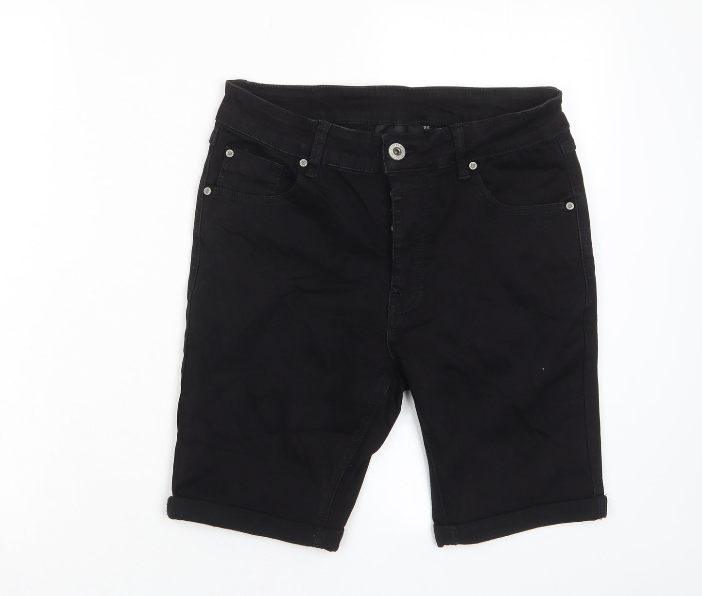 KWD Mens Black Cotton Bermuda Shorts Size 32 in L8 in Regular Button - Pockets