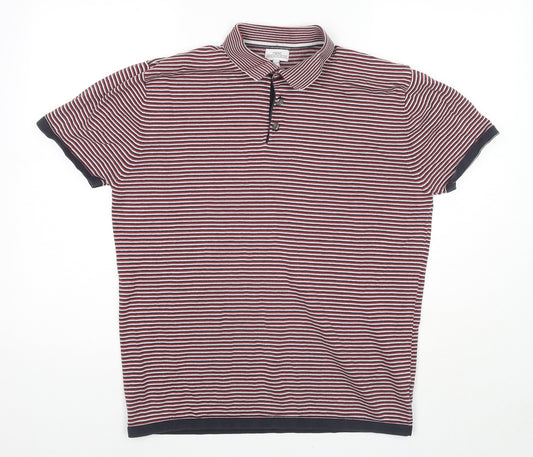 NEXT Mens Red Striped Cotton Polo Size L Collared Pullover