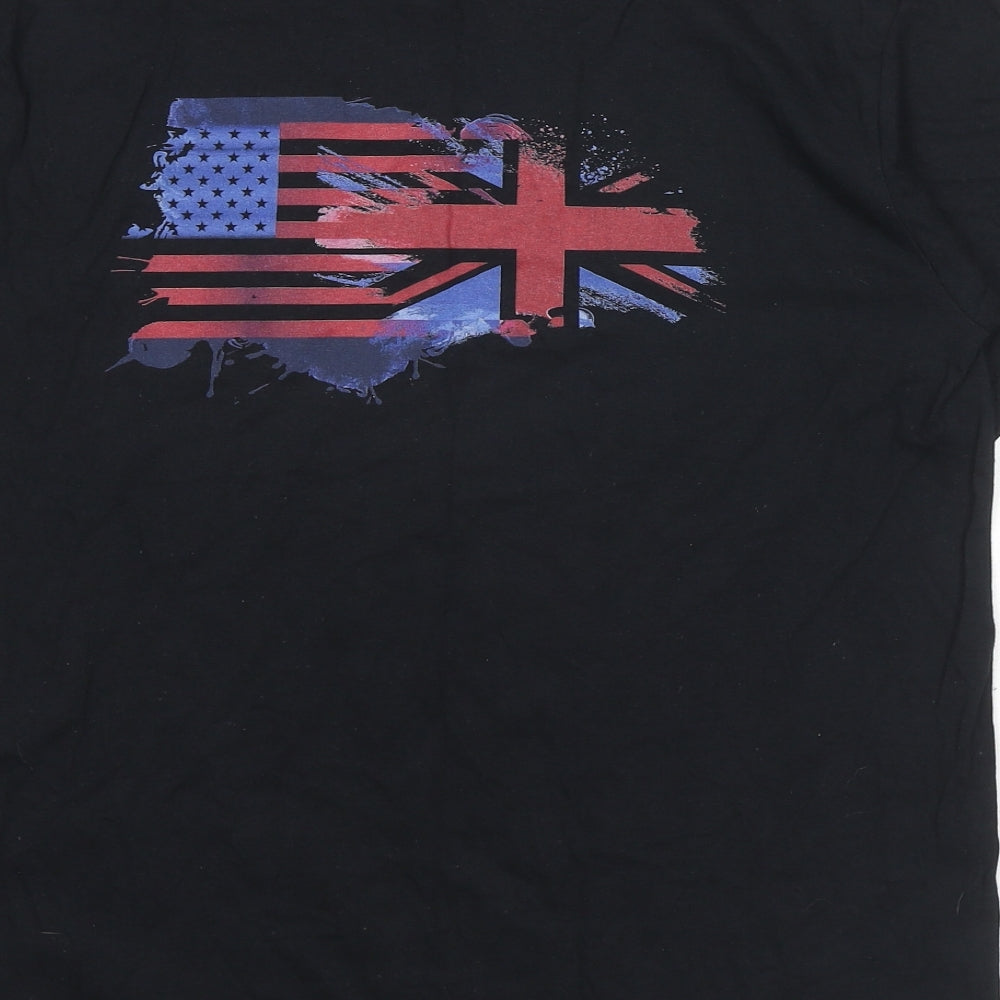 Gildan Mens Black Cotton T-Shirt Size M Round Neck - Insight Supps USA Flag