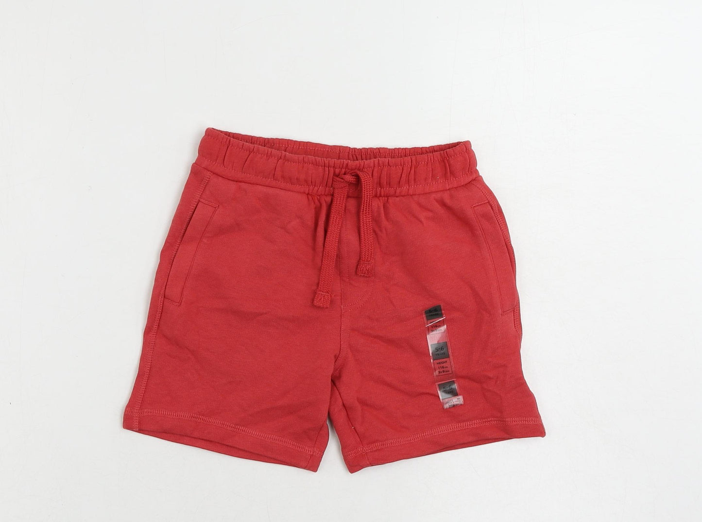 Marks and Spencer Boys Red Cotton Sweat Shorts Size 5-6 Years Regular Drawstring - Pockets