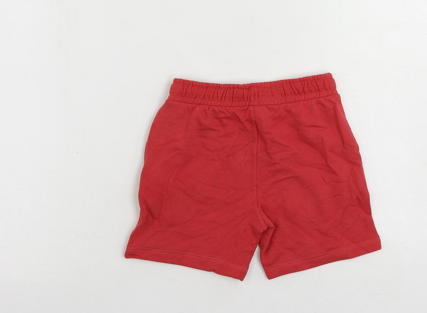 Marks and Spencer Boys Red Cotton Sweat Shorts Size 5-6 Years Regular Drawstring - Pockets