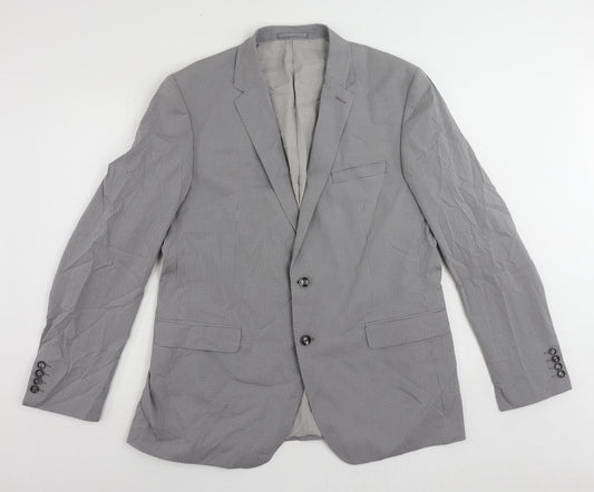 Autograph Mens Grey Geometric Cotton Jacket Suit Jacket Size 44 Regular