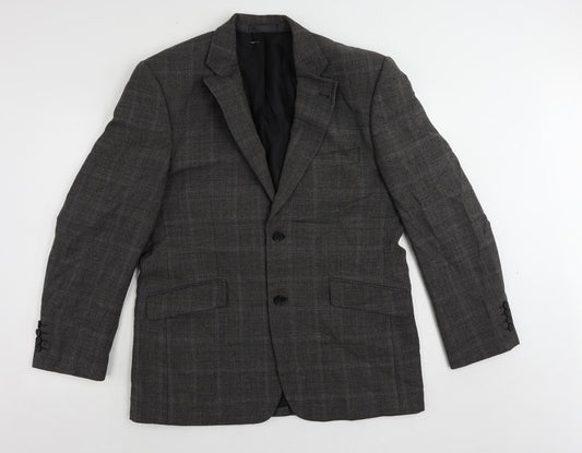 BHS Mens Grey Plaid Wool Jacket Suit Jacket Size 40 Regular