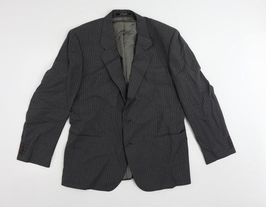 DAKS Mens Grey Striped Wool Jacket Suit Jacket Size 44 Regular