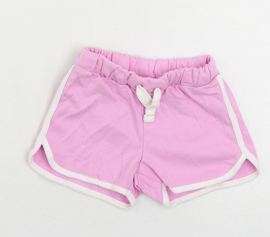 Marks and Spencer Girls Pink Cotton Sweat Shorts Size 3-4 Years Regular Drawstring - Contrasting Trim