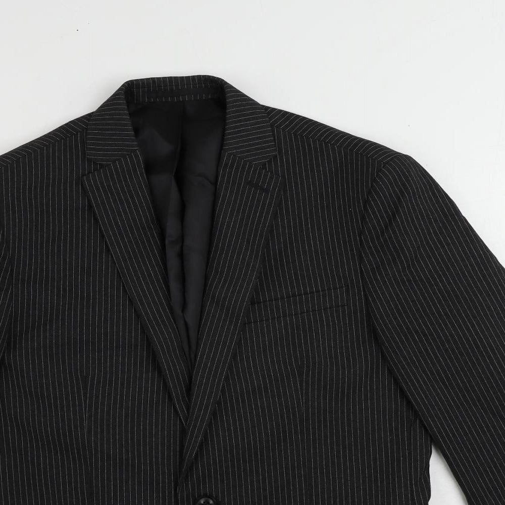 Topman Mens Black Striped Polyester Jacket Suit Jacket Size 38 Regular