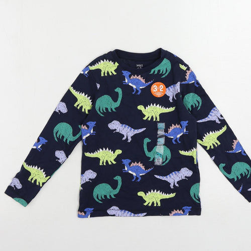 Marks and Spencer Boys Blue Geometric Cotton Pullover T-Shirt Size 4-5 Years Crew Neck Pullover - Dinosaur Print