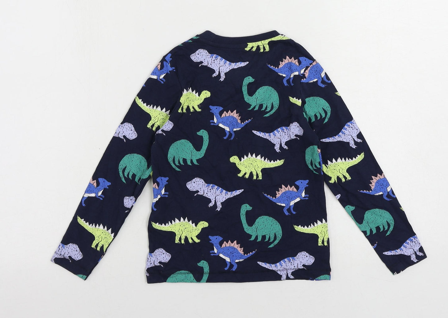 Marks and Spencer Boys Blue Geometric Cotton Pullover T-Shirt Size 4-5 Years Crew Neck Pullover - Dinosaur Print