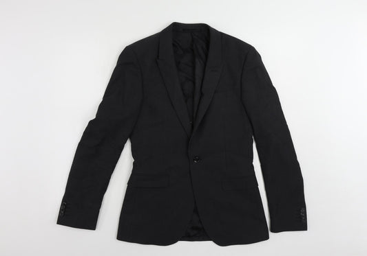 Topman Mens Black Polyester Jacket Suit Jacket Size 36 Regular