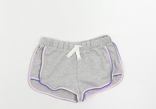 Marks and Spencer Girls Grey Cotton Sweat Shorts Size 6-7 Years Regular Drawstring - Contrasting Trim