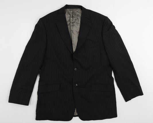 Marks and Spencer Mens Black Striped Wool Jacket Suit Jacket Size 42 Regular