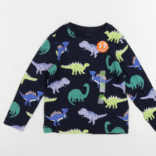 Marks and Spencer Boys Blue Geometric Cotton Pullover T-Shirt Size 2-3 Years Crew Neck Pullover - Dinosaur Print