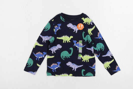 Marks and Spencer Boys Blue Geometric Cotton Pullover T-Shirt Size 2-3 Years Crew Neck Pullover - Dinosaur Print