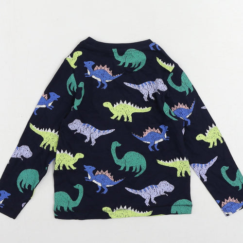 Marks and Spencer Boys Blue Geometric Cotton Pullover T-Shirt Size 2-3 Years Crew Neck Pullover - Dinosaur Print