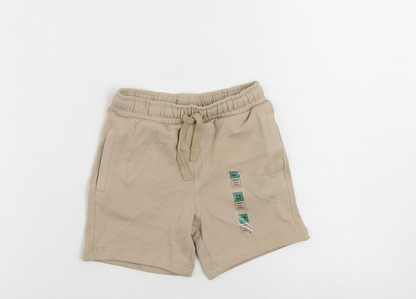 Marks and Spencer Boys Beige Otter Sweat Shorts Size 5-6 Years Regular Drawstring