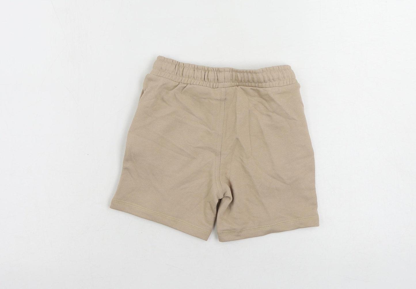 Marks and Spencer Boys Beige Otter Sweat Shorts Size 5-6 Years Regular Drawstring