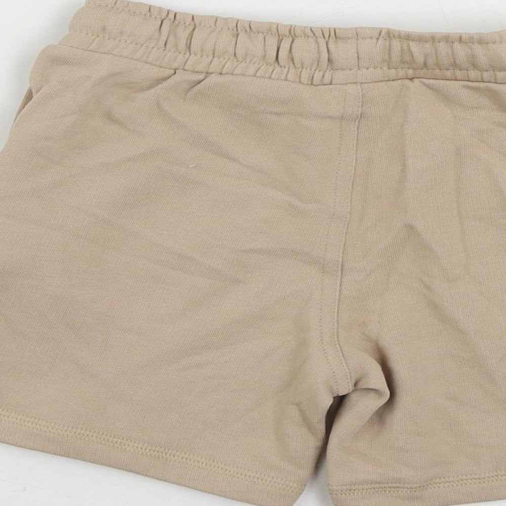 Marks and Spencer Boys Beige Otter Sweat Shorts Size 5-6 Years Regular Drawstring