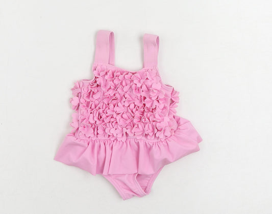 Marks and Spencer Baby Pink Polyamide Unitard One-Piece Size 0-3 Months - Swimsuit 3D Flowers