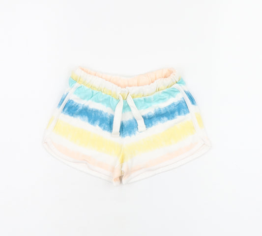 Marks and Spencer Girls Multicoloured Cotton Sweat Shorts Size 3-4 Years Regular Drawstring - Tie Dye