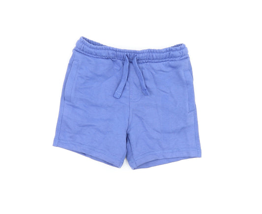 Marks and Spencer Boys Blue Cotton Sweat Shorts Size 4-5 Years Regular Drawstring