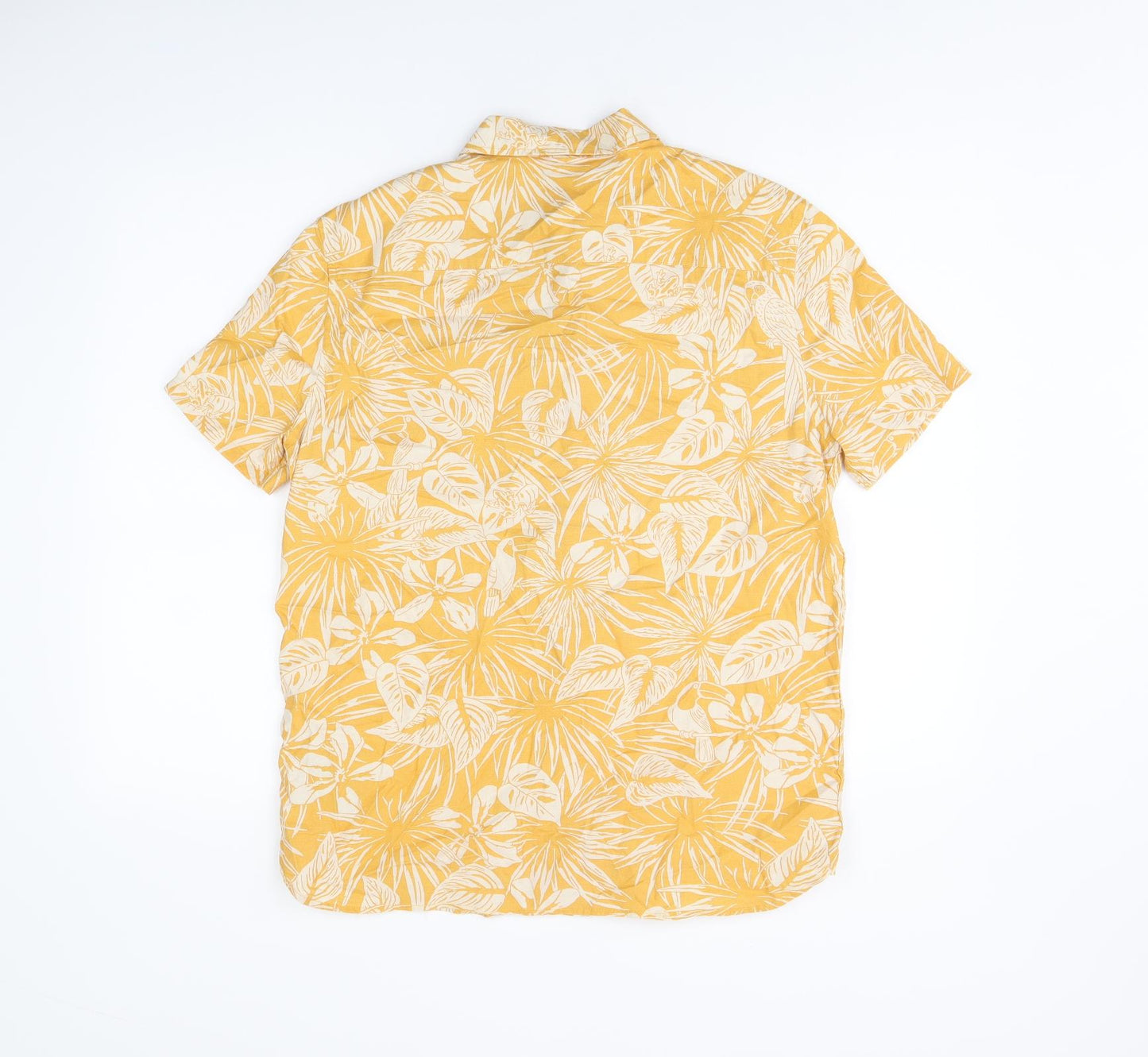 Marks and Spencer Boys Yellow Geometric Cotton Basic Button-Up Size 14-15 Years Collared Button - Leaf Print