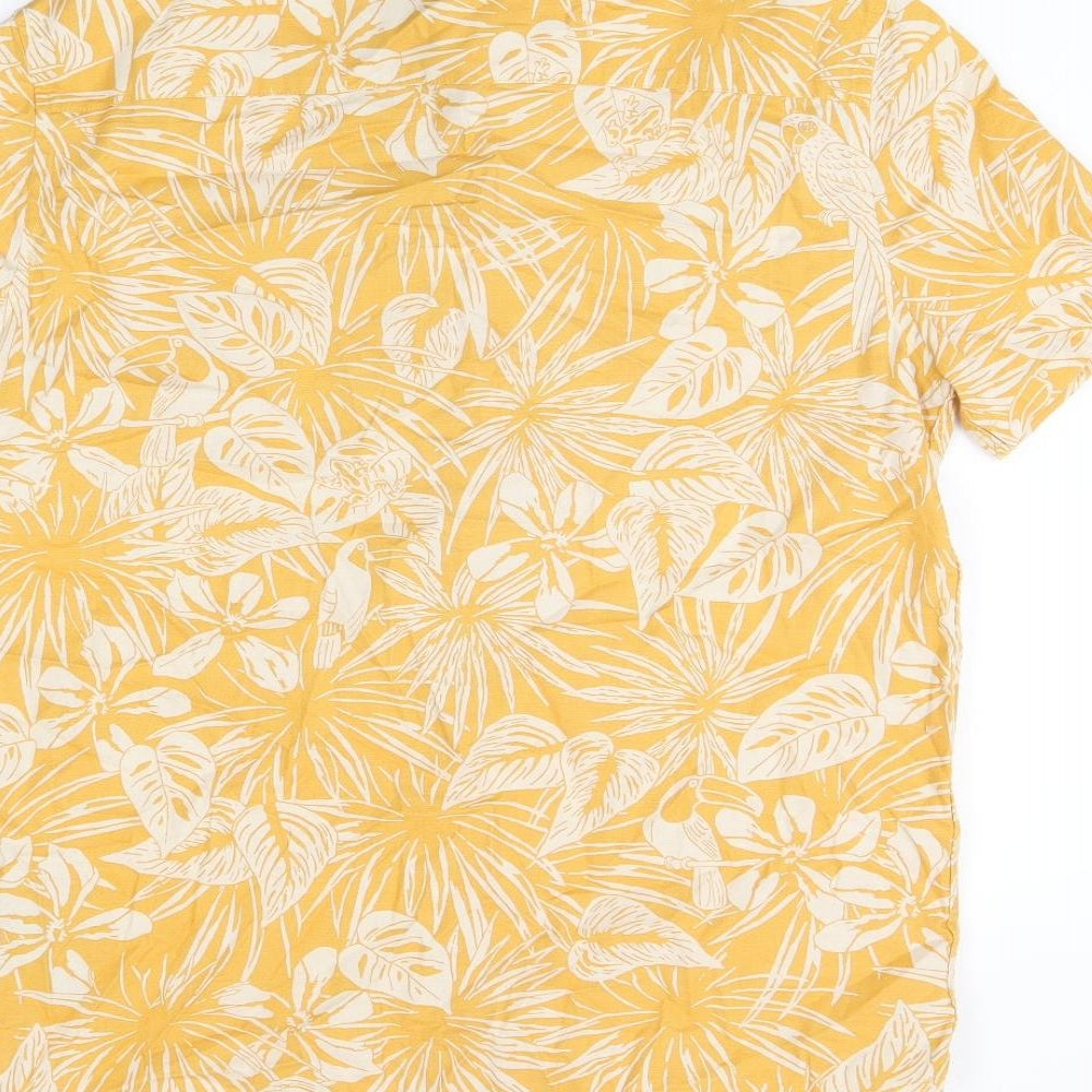 Marks and Spencer Boys Yellow Geometric Cotton Basic Button-Up Size 14-15 Years Collared Button - Leaf Print