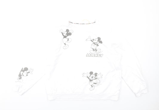 Disney Womens White Cotton Pullover Sweatshirt Size L Pullover - Mickey Mouse