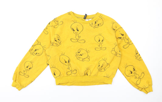 H&M Womens Yellow Cotton Pullover Sweatshirt Size L Pullover - Tweety Pie