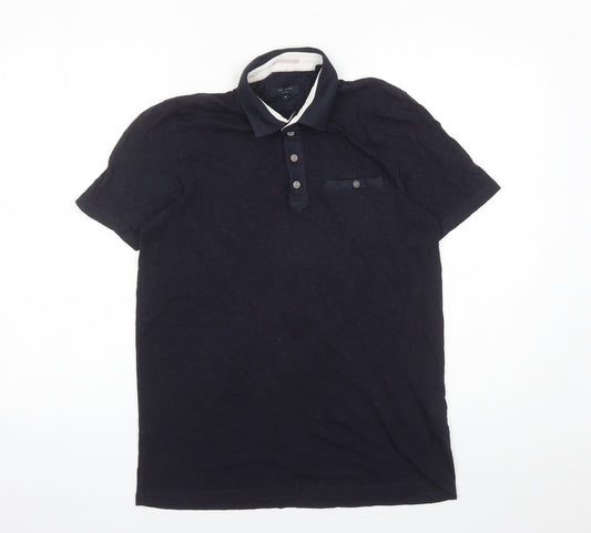 Ted Baker Mens Blue Viscose Polo Size M Collared Button - Ted Baker Size 3