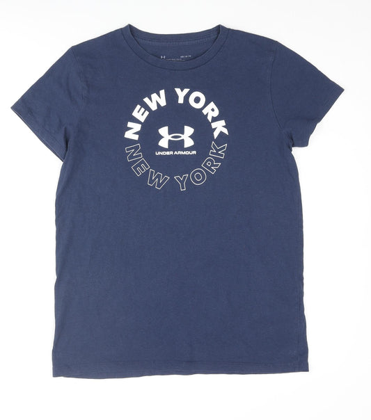 Under armour Mens Blue Cotton T-Shirt Size M Round Neck - New York Logo