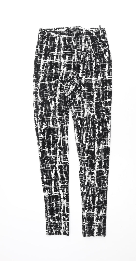 Topshop Womens Black Geometric Polyester Cropped Leggings Size 8 L29 in