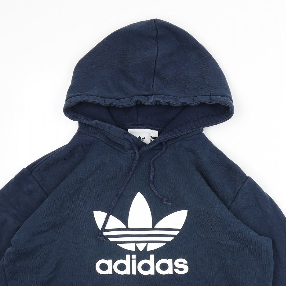 adidas Mens Blue Cotton Pullover Hoodie Size S