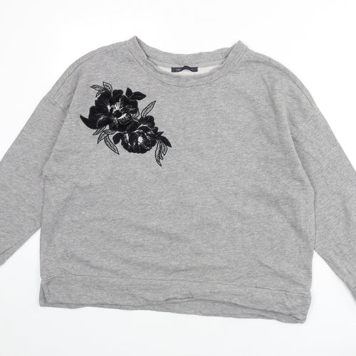 Marks and Spencer Womens Grey Cotton Pullover Sweatshirt Size 16 Pullover - Floral Detail