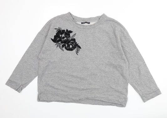 Marks and Spencer Womens Grey Cotton Pullover Sweatshirt Size 16 Pullover - Floral Detail