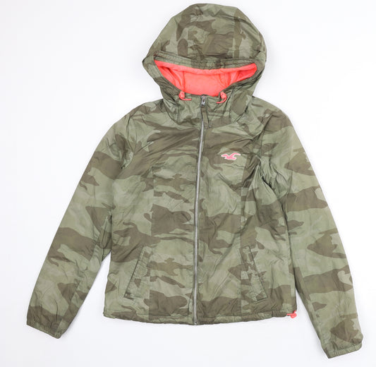 Hollister Girls Green Camouflage Basic Coat Coat Size M Zip