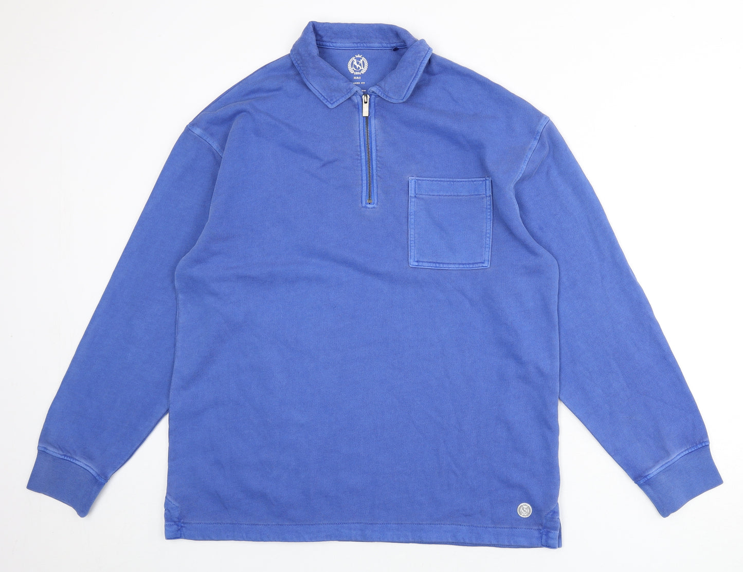 Marks and Spencer Mens Blue Cotton Henley Sweatshirt Size M