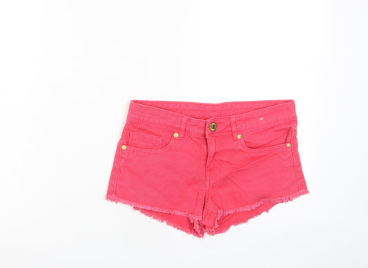 Denim & Co. Womens Pink Cotton Basic Shorts Size 6 Regular Zip - Pockets