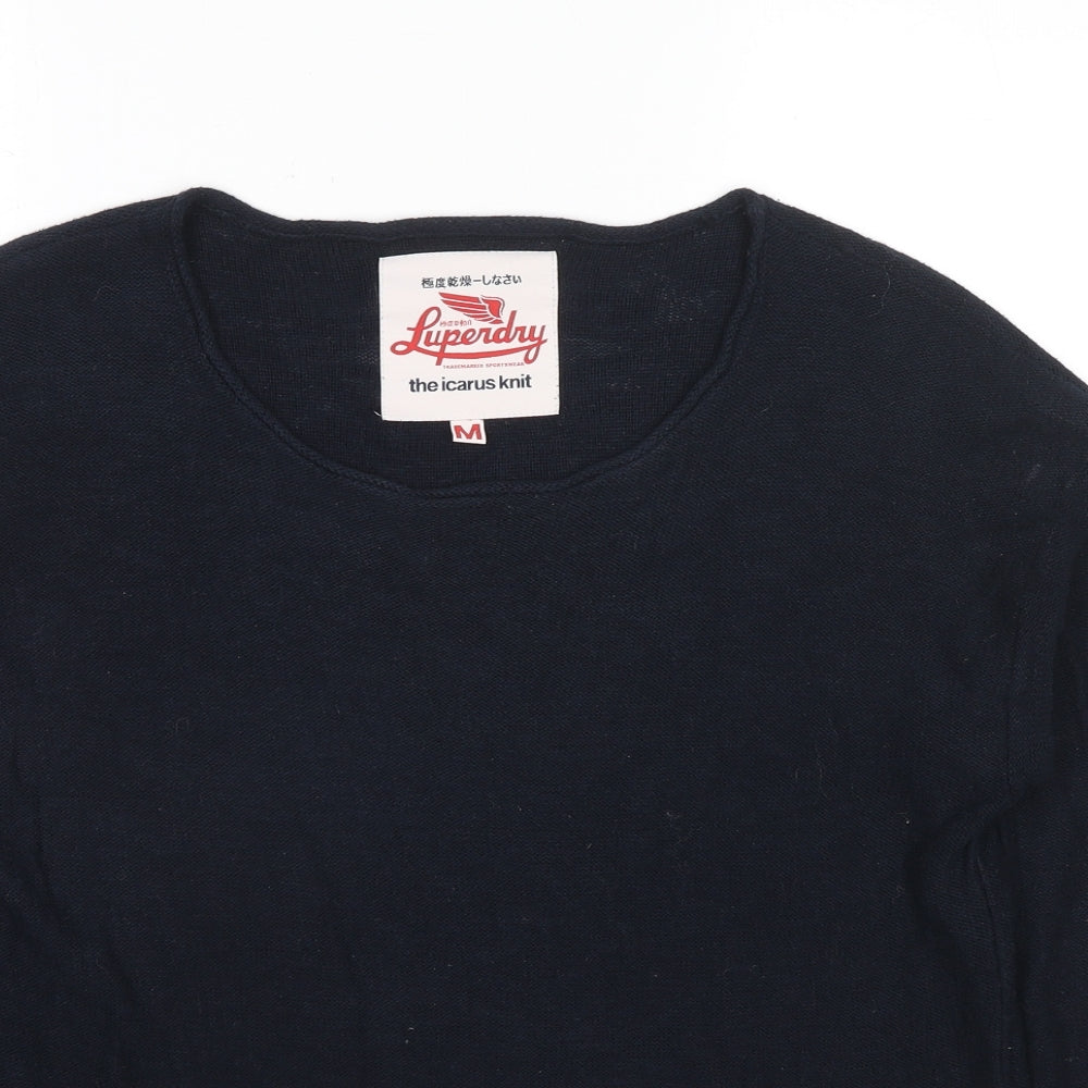 Superdry Mens Black Round Neck Cotton Pullover Jumper Size M Long Sleeve - Logo