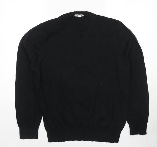 Marks and Spencer Mens Black Round Neck Cotton Pullover Jumper Size XL Long Sleeve