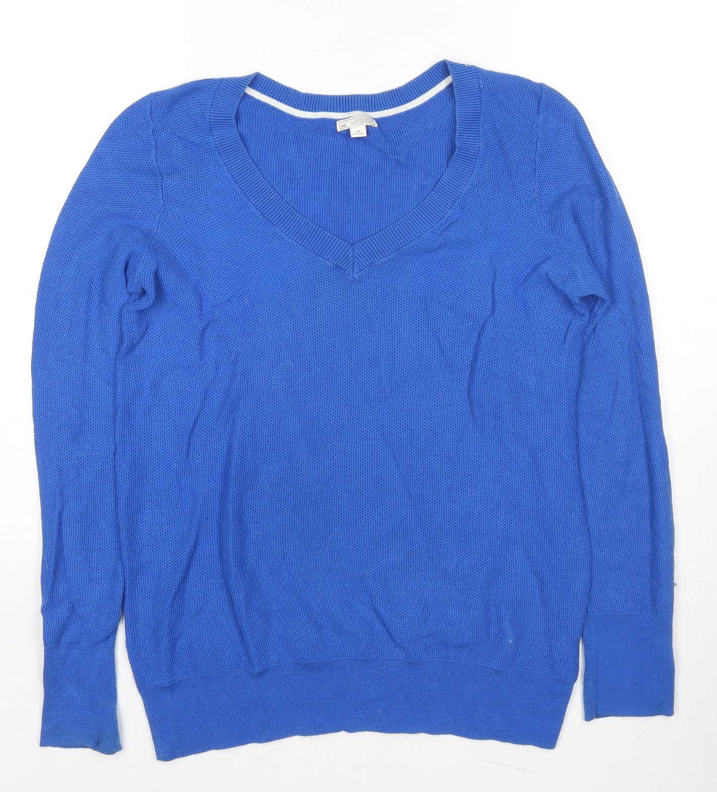 Gap Mens Blue V-Neck Cotton Pullover Jumper Size M Long Sleeve