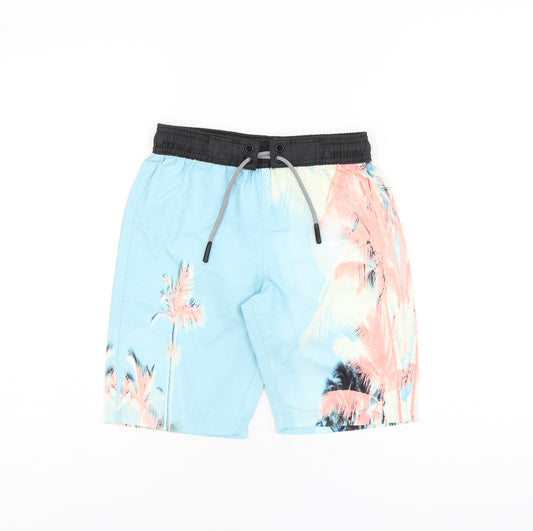 Marks and Spencer Boys Blue Geometric Polyester Bermuda Shorts Size 6-7 Years Regular Drawstring - Swim Short, Palm Tree Print