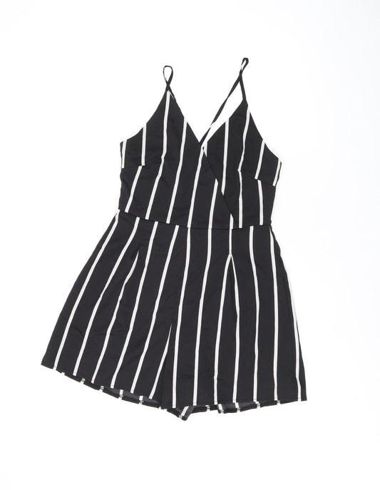 Boohoo Womens Black Striped Polyester Playsuit One-Piece Size 8 Zip