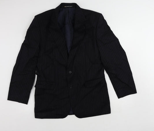 DAKS Mens Blue Striped Wool Jacket Suit Jacket Size 40 Regular