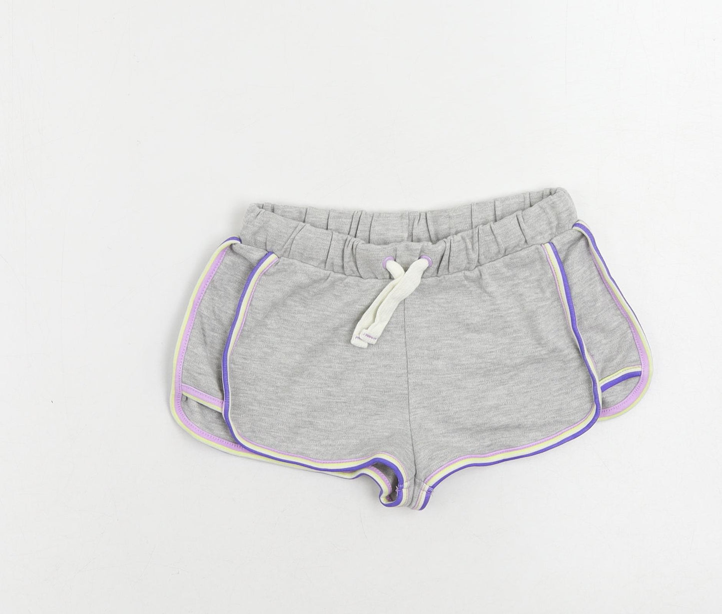 Marks and Spencer Girls Grey Cotton Sweat Shorts Size 6-7 Years Regular Drawstring - Contrasting Trim