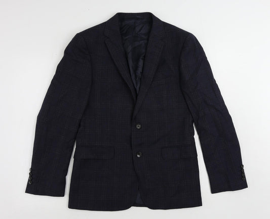 John Lewis Mens Blue Plaid Wool Jacket Suit Jacket Size 38 Regular