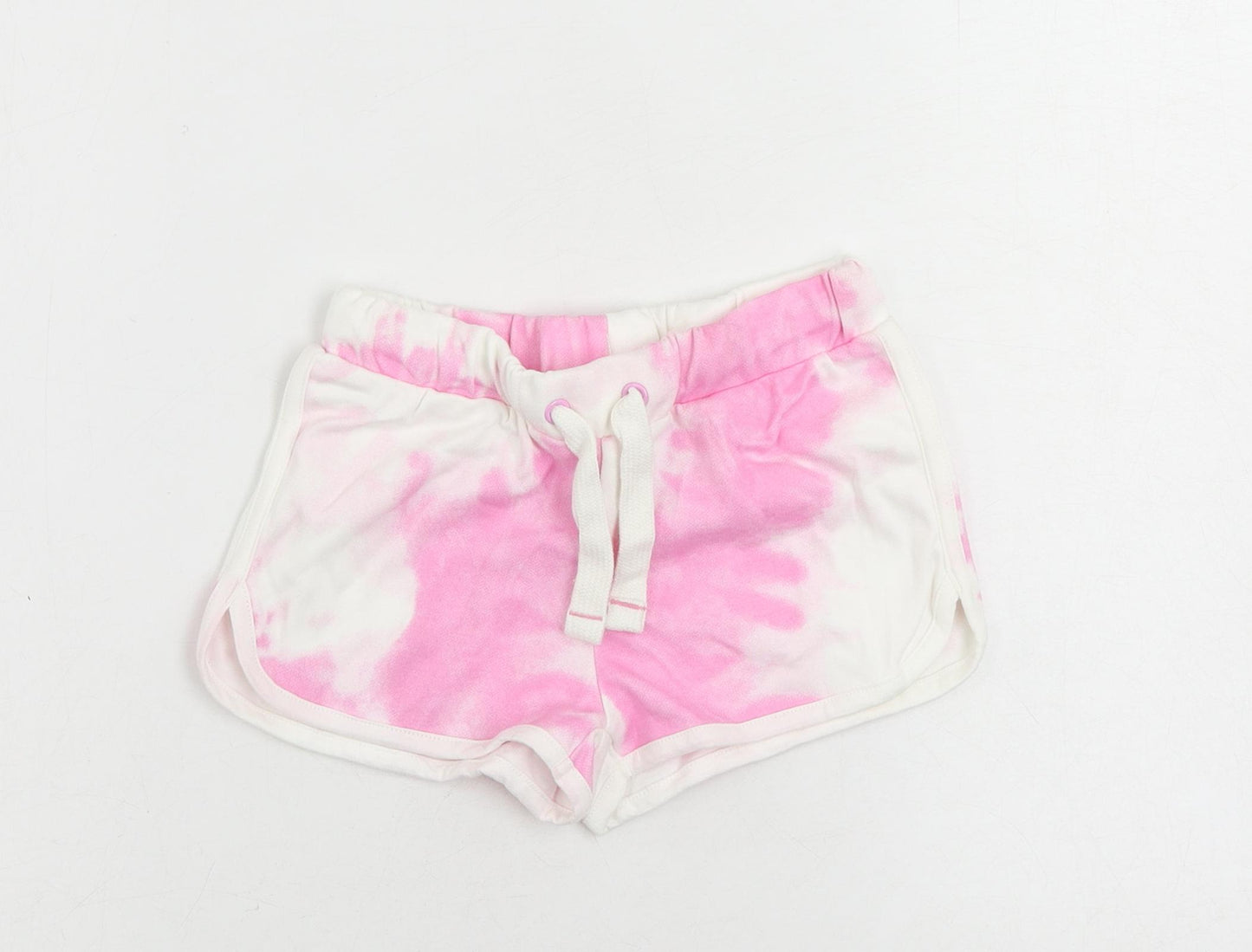 Marks and Spencer Girls Pink Cotton Sweat Shorts Size 6-7 Years Regular Drawstring - Tie Dye