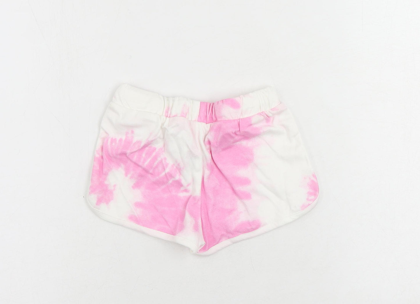 Marks and Spencer Girls Pink Cotton Sweat Shorts Size 6-7 Years Regular Drawstring - Tie Dye