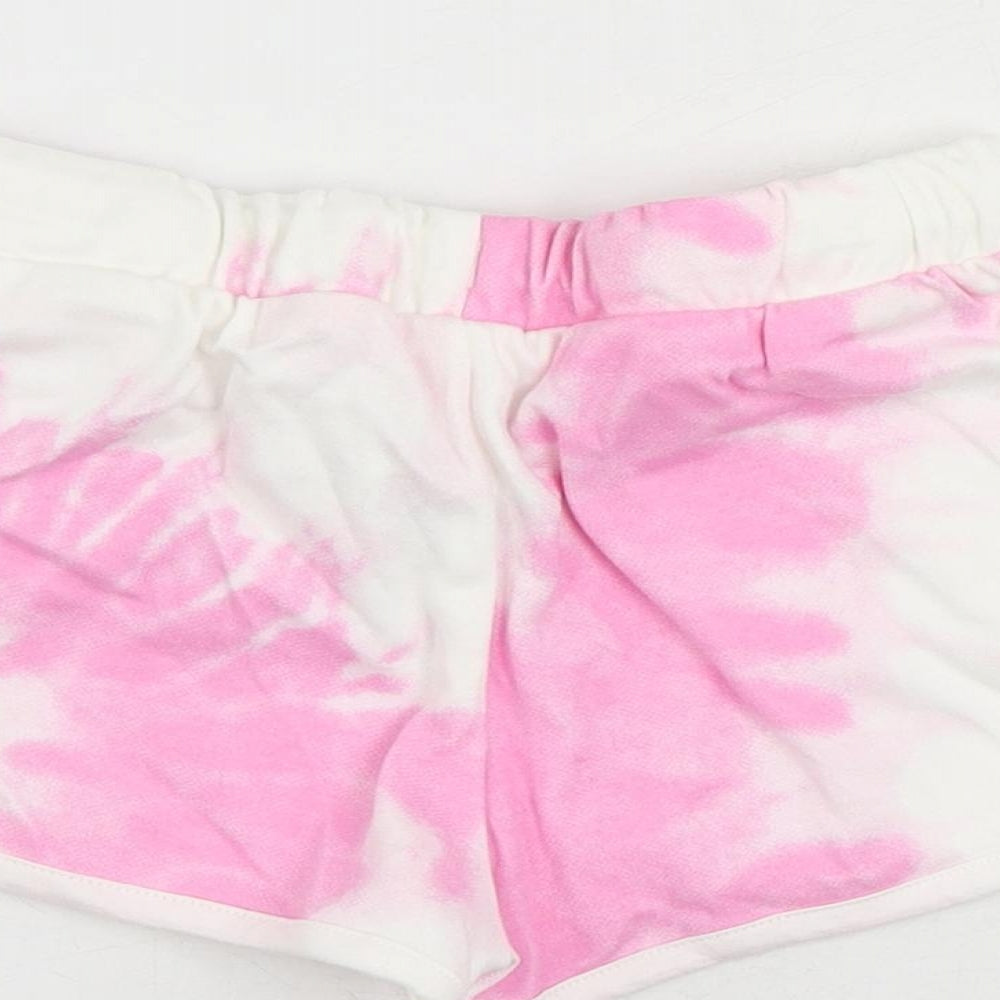 Marks and Spencer Girls Pink Cotton Sweat Shorts Size 6-7 Years Regular Drawstring - Tie Dye