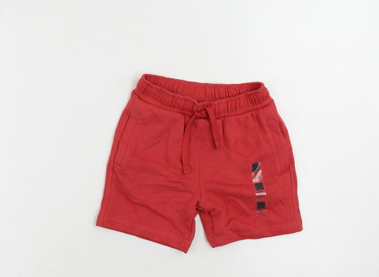 Marks and Spencer Boys Red Cotton Sweat Shorts Size 5-6 Years Regular Drawstring - Pockets